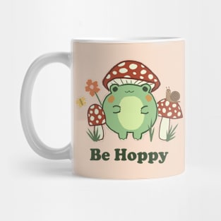 Cute Be Hoppy Retro Mushroom Frog | Green Text Mug